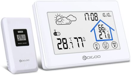 Trådlös väderstationstermometer Digital Hygrometer Temperatur- och luftfuktighetsmätare Timer Datum