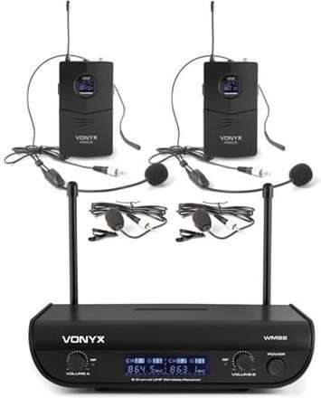 Trådlöst set med 2 ficksändare / headset UHF Vonyx WM82B Mikrofon UHF digital 2ch BP
