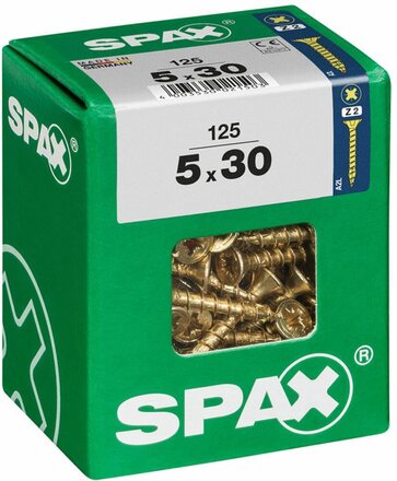 Låda med skruvar SPAX Träskruv Platt huvud (5 x 30 mm) (5,0 x 30 mm)