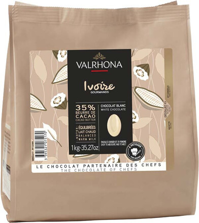 Valrhona Choklad Ivoire 35 %, vit, 1 kg