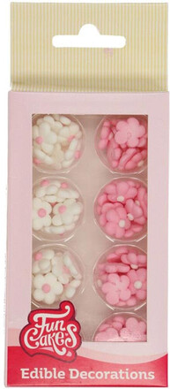 Sockerdekorationer små rosa och vita blommor - FunCakes
