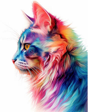 Katze im Profil, Farbenfroh - Malen nach Zahlen, 60x60cm / Ohne Rahmen / 24 Farben (Einfach)