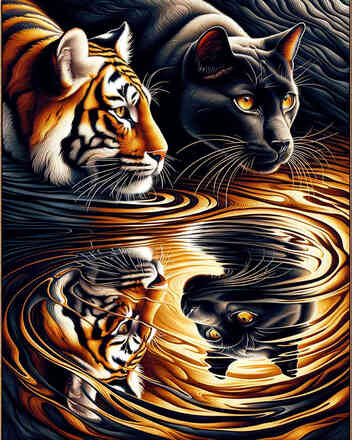Malen nach Zahlen - Tiger und Panther, Spiegelbilder, 60x75cm / Ohne Rahmen / 48 Farben (Höchste Details)