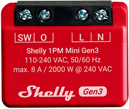 Shelly Plus 1PM Mini (Gen3) Smart Relæ - Rød