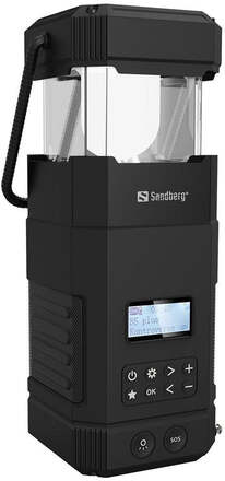 Sandberg Survivor Lantern Powerbank 10.000 mAh m. Solcelle Opladning, Lygte og Radio - USB-A - Sort
