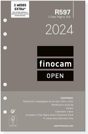 Påfyllning av agenda Finocam Open R597 2024 Vit 11,7 x 18,1 cm