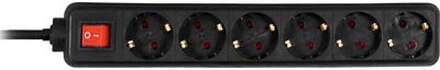 DELTACO grenuttag med 6xCEE 7/4 uttag, 1xCEE 7/7 anslutning, strömbrytare, 1,5m kabel, svart
