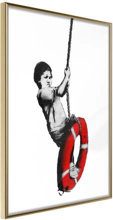 Inramad Poster / Tavla - Banksy: Swinger - 30x45 Guldram