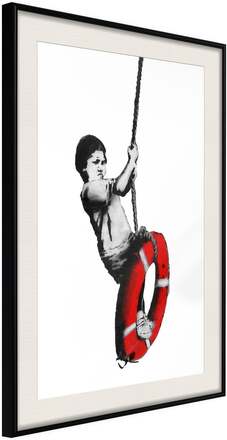 Inramad Poster / Tavla - Banksy: Swinger - 40x60 Svart ram med passepartout