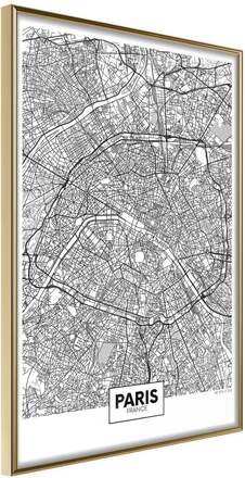 Inramad Poster / Tavla - City Map: Paris - 30x45 Guldram