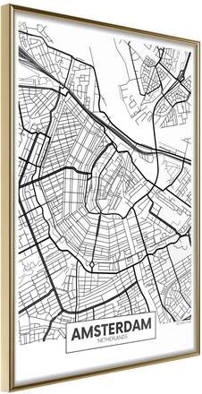 Inramad Poster / Tavla - City map: Amsterdam - 30x45 Guldram