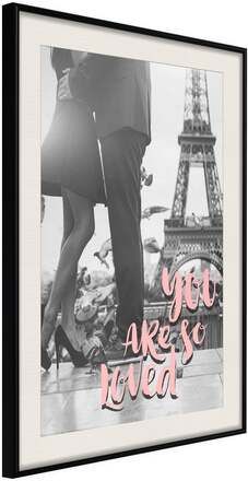 Inramad Poster / Tavla - Love in Paris - 40x60 Svart ram med passepartout