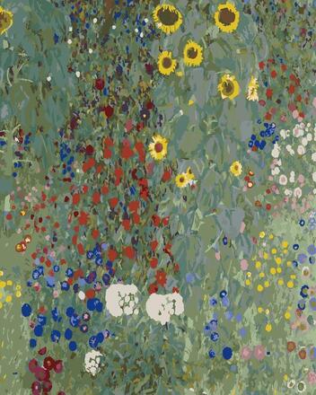 Malen nach Zahlen - Bauerngarten mit Sonnenblumen - Gustav Klimt, mit Rahmen