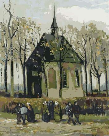 Malen nach Zahlen - Kongregation verlässt die reformierte Kirche in Nuenen - Vincent van Gogh, mit Rahmen