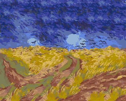 Malen nach Zahlen - Krähen über Weizenfeld - Vincent van Gogh, mit Rahmen