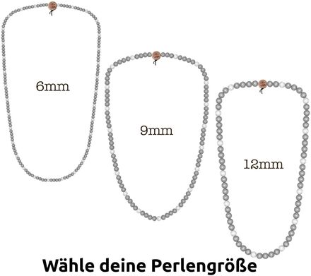 WOOD FELLAS Hals-Schmuck schöne Holz-Kette Deluxe Pearl Necklace Grau/Weiß