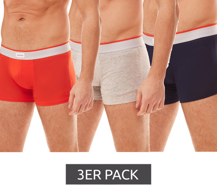 3er Pack seidensticker Cotton Flex Short Trunk Boxershorts für Herren mit elastischem Bund 12.200024 Orange/Navy/Grau