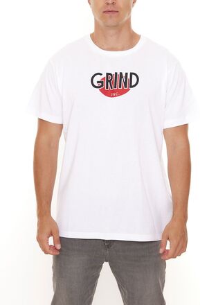 GRIND Inc Logo Tee Herren Kurzarm-Shirt mit großem Logo-Print Baumwoll-T-Shirt GITR001 Weiß