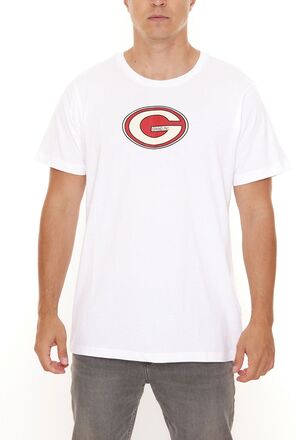 GRIND Inc Sport Logo Tee Herren Kurzarm-Shirt mit großem Logo-Print Baumwoll-T-Shirt GITR002 Weiß