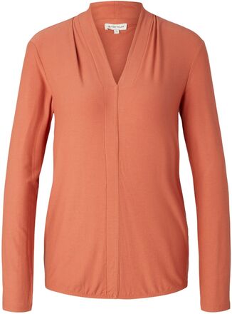 Tom Tailor Damen Langarm-Bluse schlichtes Langarm-Shirt 81917827 Orange
