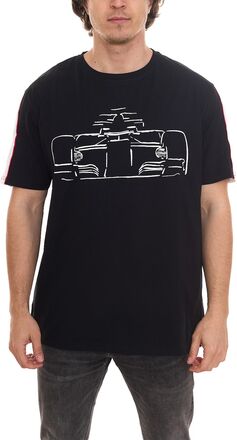 ferrari Herren Baumwoll-Shirt T-Shirt mit Front Kontur vom Ferrari und Logo-Patch 270062962 BLK Schwarz