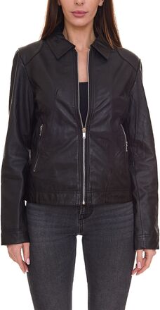 KangaROOS Damen Leder-Jacke rockige Echtleder-Jacke mit Innentasche und Schriftzug innen 58290407 Schwarz