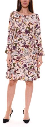 Laura Scott Damen Mini-Kleid mit Blütendruck und Trompetenärmeln 93634047 Beige/Bunt