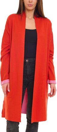 Laura Scott Damen Strick-Jacke zweifarbiger Cardigan verschlusslos 17958364 Orange/Pink