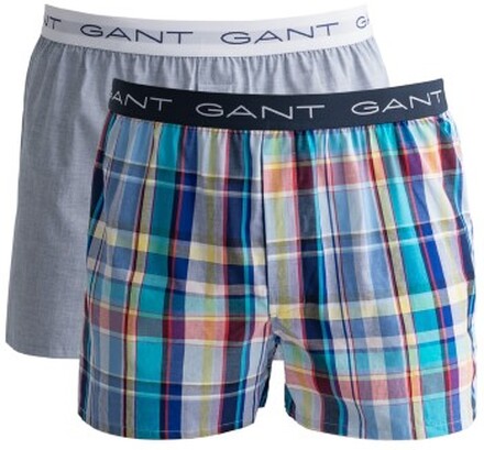 Gant 2P Cotton With Fly Boxer Shorts Lysblå Rutete bomull XX-Large Herre