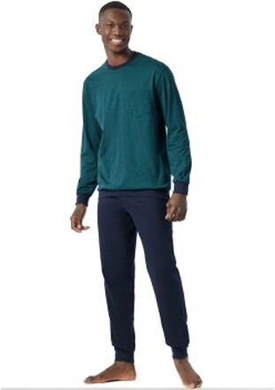 Schiesser Essential Nightwear Pyjamas Crew Neck Blå/Grøn bomuld XX-Large Herre