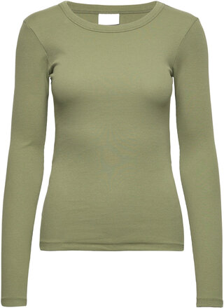 2Nd Pale Tt - Daily Cotton Rib Tops T-shirts & Tops Long-sleeved Green 2NDDAY