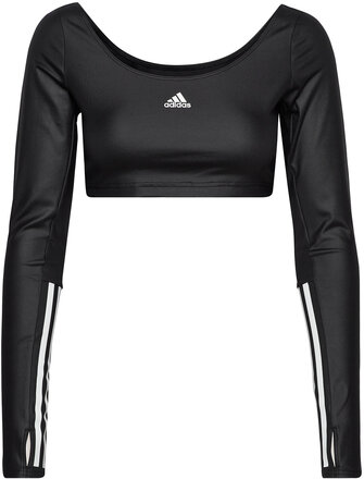 Hyperglam Cut 3-Stripes Crop Long Sleeve Tee Sport Crop Tops Long-sleeved Crop Tops Black Adidas Performance