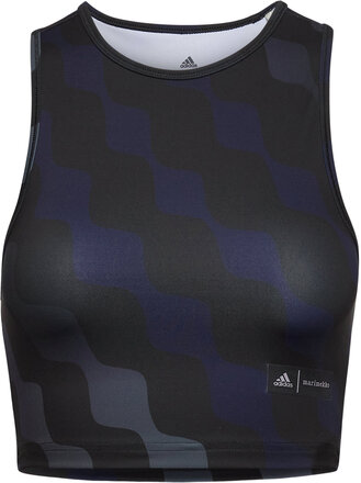 Adidas X Marimekko Train Icons Print Tank Top Sport Crop Tops Sleeveless Crop Tops Black Adidas Performance