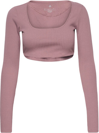 Studio Lounge Ribbed Cropped Long-Sleeve Top Sport Crop Tops Long-sleeved Crop Tops Pink Adidas Sportswear