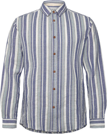 Akleif L/S Cot Stripe Tops Shirts Casual Blue Anerkjendt