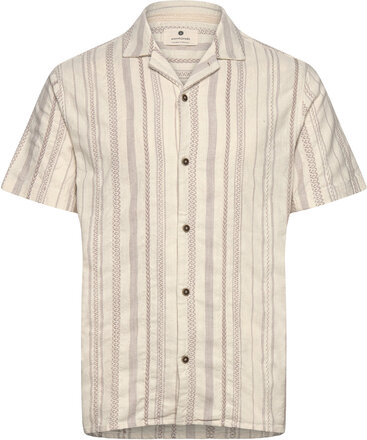 Akleon S/S Cotton Shirt Tops Shirts Short-sleeved Cream Anerkjendt