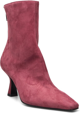 New Point High Shoes Boots Ankle Boots Ankle Boots With Heel Pink Apair