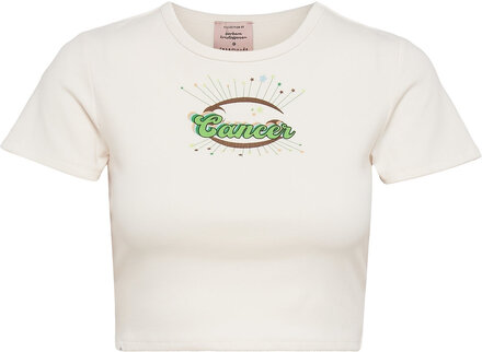 T-Shirt Ss Tops Crop Tops Short-sleeved Crop Tops White Barbara Kristoffersen By Rosemunde