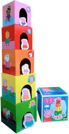 Peppa Pig Stacking Cubes W Wooden Figurines Toys Baby Toys Educational Toys Stackable Blocks Multi/patterned Gurli Gris