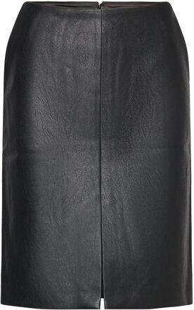 Briar Vegan Leather Midi Skirt Knälång Kjol Black Bardot