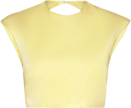 Anya Satin Top Tops Blouses Sleeveless Yellow Bardot