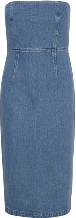 Vanda Denim Midi Dress Knälång Klänning Blue Bardot