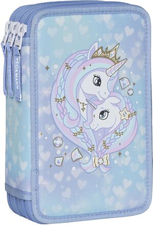 Three Section Pencil Case W/Content - Unicorn Princess Ice B Accessories Bags Pencil Cases Blue Beckmann Of Norway