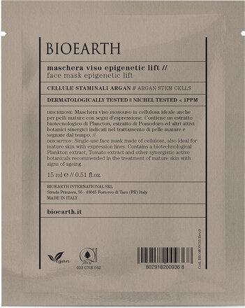 Bioearth Face Sheet Mask Epigenetic Lift - Argan Stem Cells Beauty Women Skin Care Face Masks Sheetmask Nude Bioearth