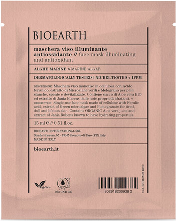 Bioearth Face Sheet Mask Illuminating And Antioxidant -Marine Algae Beauty Women Skin Care Face Masks Sheetmask Nude Bioearth