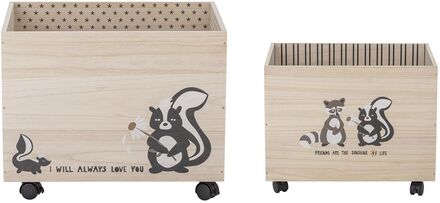 Nonni Storage Box W/Wheels, Black, Paulownia Set Of 2 Home Kids Decor Storage Storage Boxes Multi/patterned Bloomingville