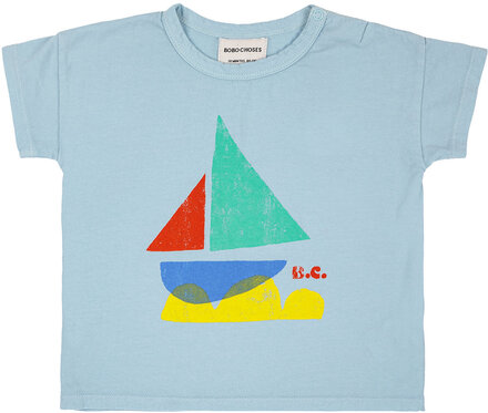 Multicor Sail Boat T-Shirt T-shirts Short-sleeved Blå Bobo Choses*Betinget Tilbud