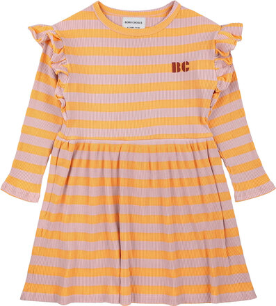 Horizontal Stripes Ruffles Dress Dresses & Skirts Dresses Casual Dresses Long-sleeved Casual Dresses Multi/mønstret Bobo Choses*Betinget Tilbud