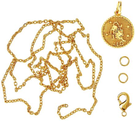 Zodiac Coin Pendant And Chain Set, Leo Toys Creativity Drawing & Crafts Craft Jewellery & Accessories Gull Me & My Box*Betinget Tilbud