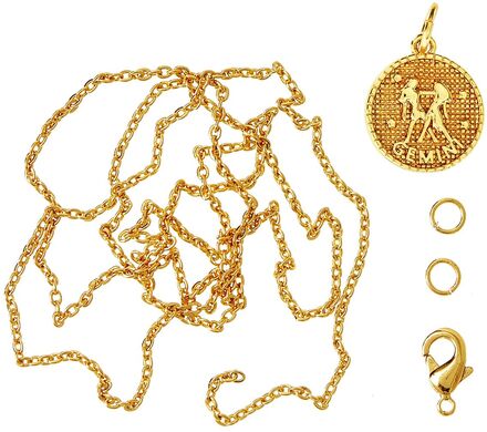Zodiac Coin Pendant And Chain Set, Gemini Toys Creativity Drawing & Crafts Craft Jewellery & Accessories Gold Me & My Box